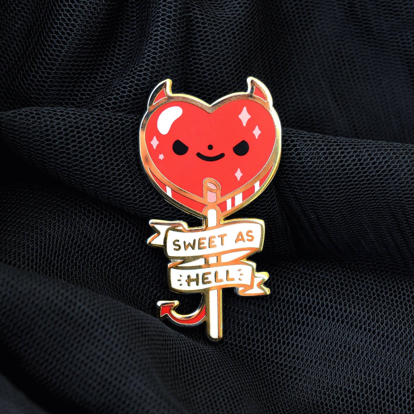 Sweet As Hell Lollipop Enamel Pin: Red