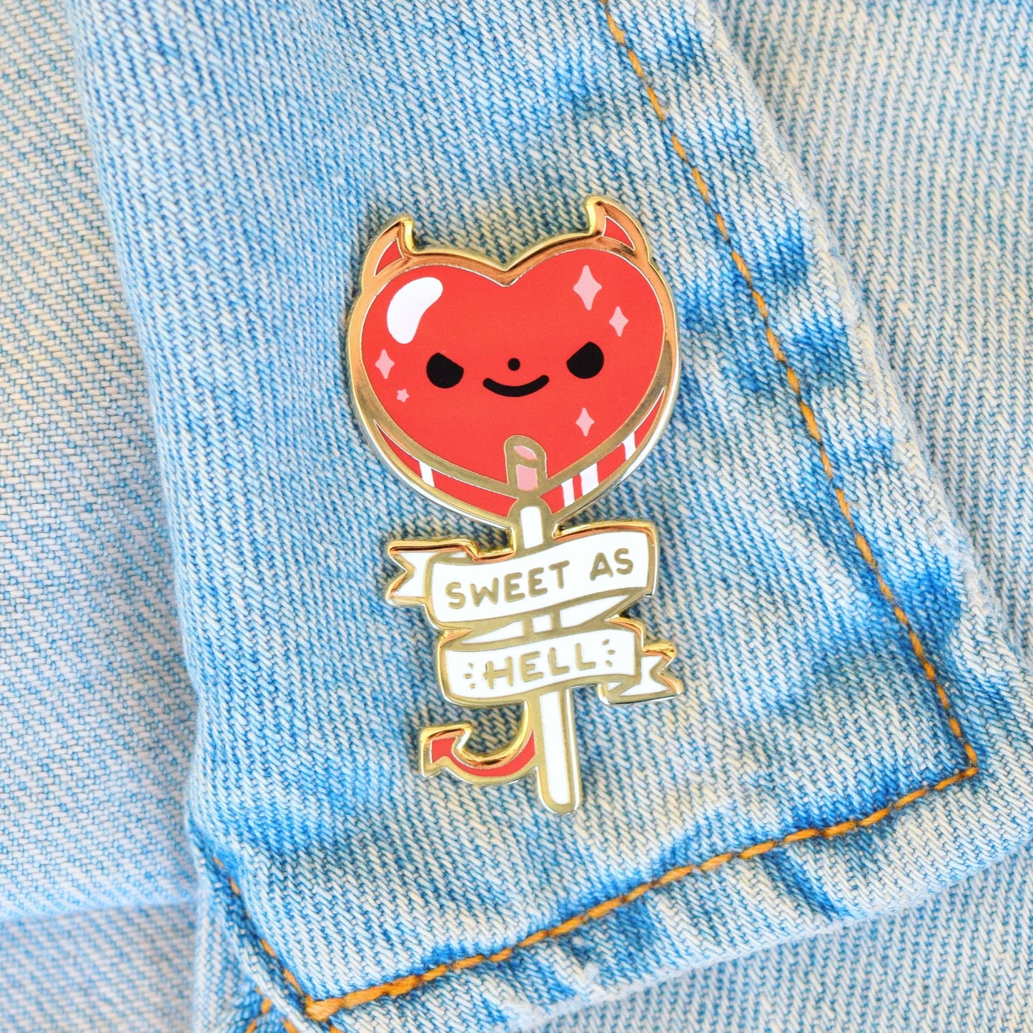 Sweet As Hell Lollipop Enamel Pin: Red