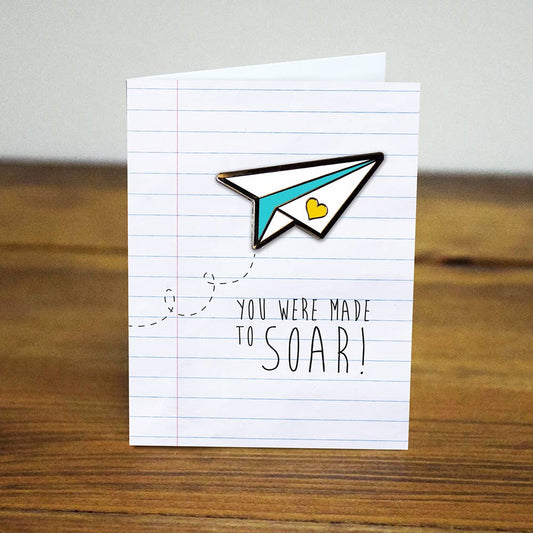 You were made to soar paper airplane enamel pin